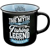 Pavilion Gift Company - Fishing Legend - Ceramic 13-ounce Campfire Mug, Double Sided Coffee Cup, Fishing Mug, Fishing Gifts For Men Funny, 1 Count (Pack of 1), 3.75” x 5” x 3.5”, Black/Blue