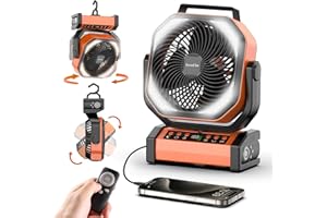 SOCOOL FAN Socool Camping Fan with Light - 20000mAh Rechargeable Battery Fan, 112Hrs Max Run Time, 9 Speeds, Digital Display, Timer, Auto Oscillation, 270° Pivot & Hook for Camping, Power Outage, Hurricane