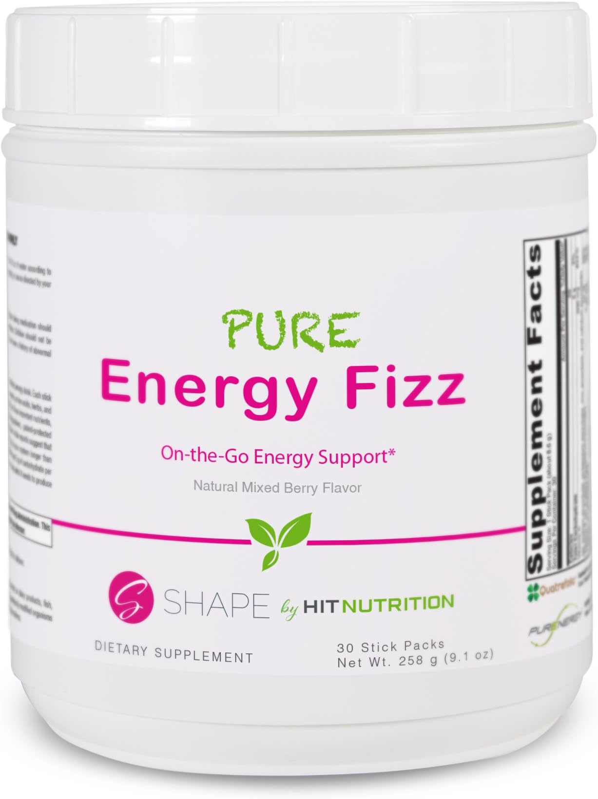 HIT Shape Pure Energy Fizz, Completely Naturally Flavored On-The-Go Energy Support Mix with Pure Energy, Mixed Berry, 30 Servings (Stick Packets)