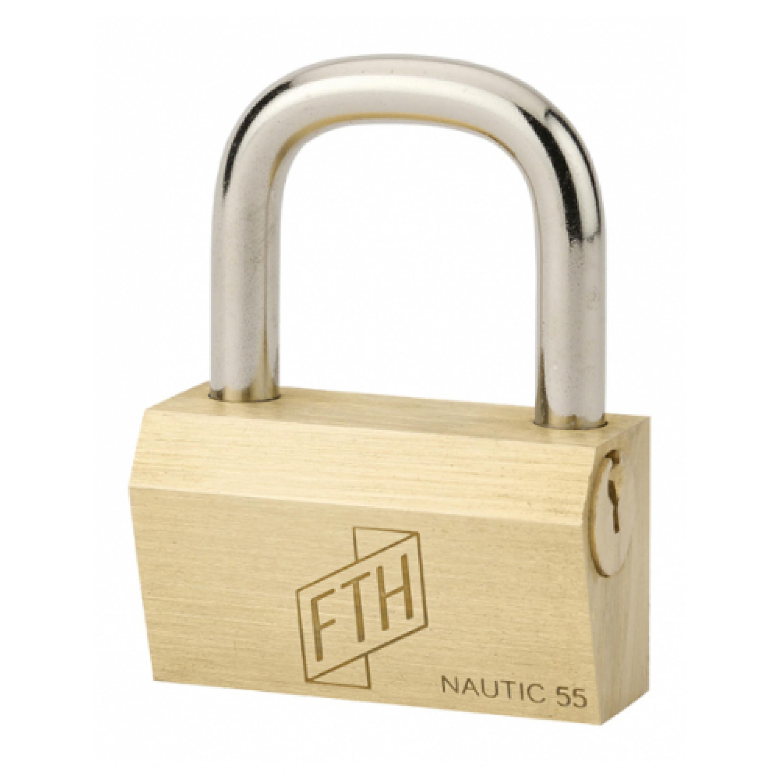THIRARD 00021022 Cadenas FTH NT Padlock, Solid Brass Body and Hardened Steel Shackle, Side Open, 55mm Base, 3 Toothed Keys, 55 mm