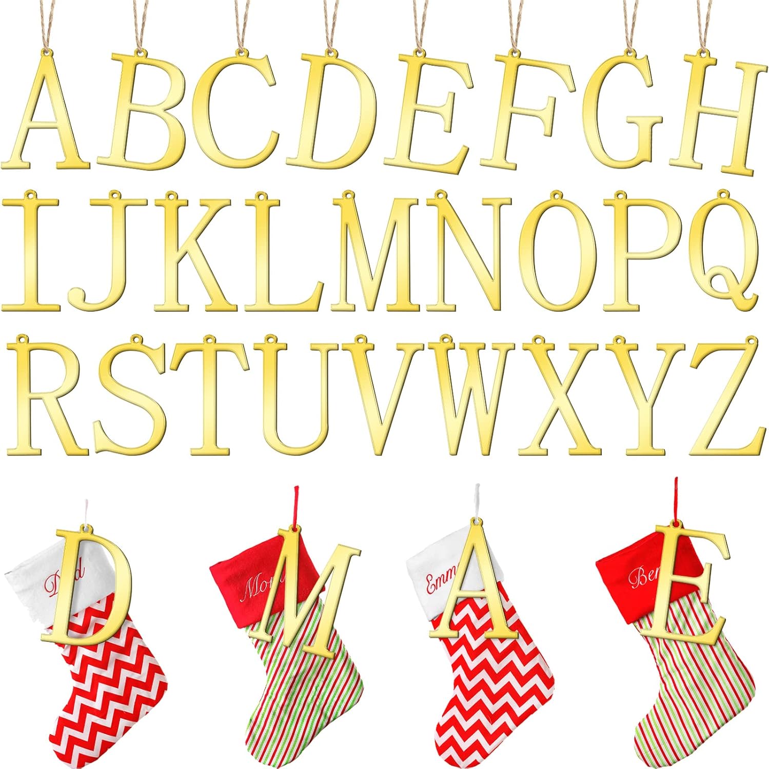 Stockings & Holders - 26 Pieces Christmas Stocking Tags Letter Personalized Tags Farmhouse Name Hanging Tags Christmas Stocking Cutout Tag for Christmas Rustic Decor (Gold, Acrylic)