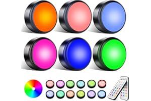 swesara Push Lights with Remote Puck Lighting Battery Operated Tap Lights Button Stick On Color Changing Led Lights 6 Pack (6p Black)