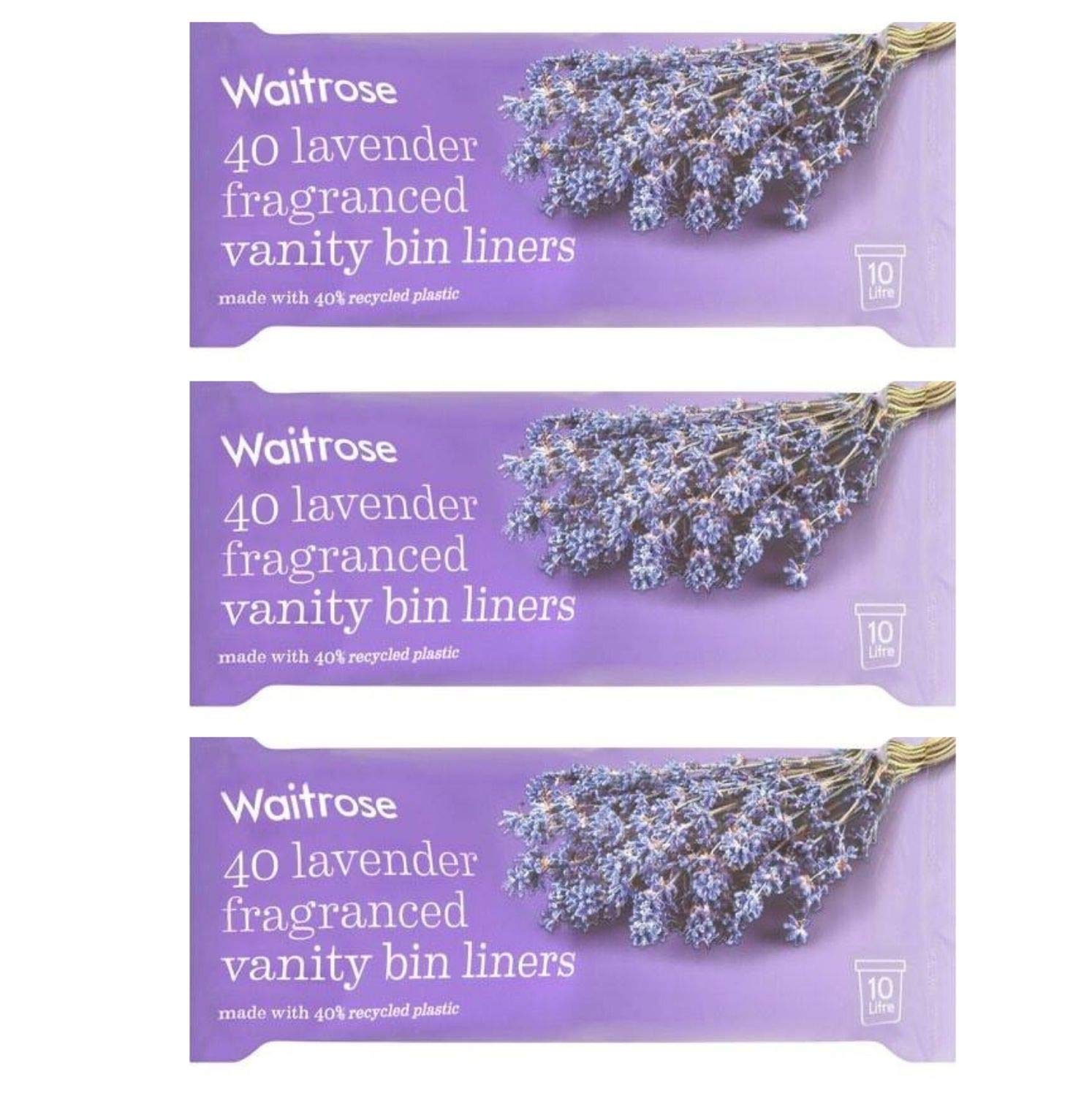 WAITROSE 40 Lavender Fragranced Vanity Waste Bin Liners 3 Pack