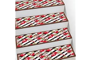 DXTKWL Red Cherry Fruit Stripes Stair Treads Non Slip Bullnose Stair Step Carpet Runner Rug Mat for Wooden Marble Ceramic Sta