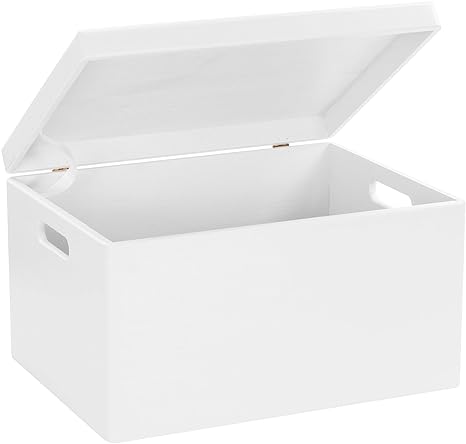 LAUBLUST Große Holzkiste Deckel und Griffe - 40x30x24cm, Weiß, FSC® | Allzweck-Kiste aus Holz - Aufbewahrungskiste | Geschenk