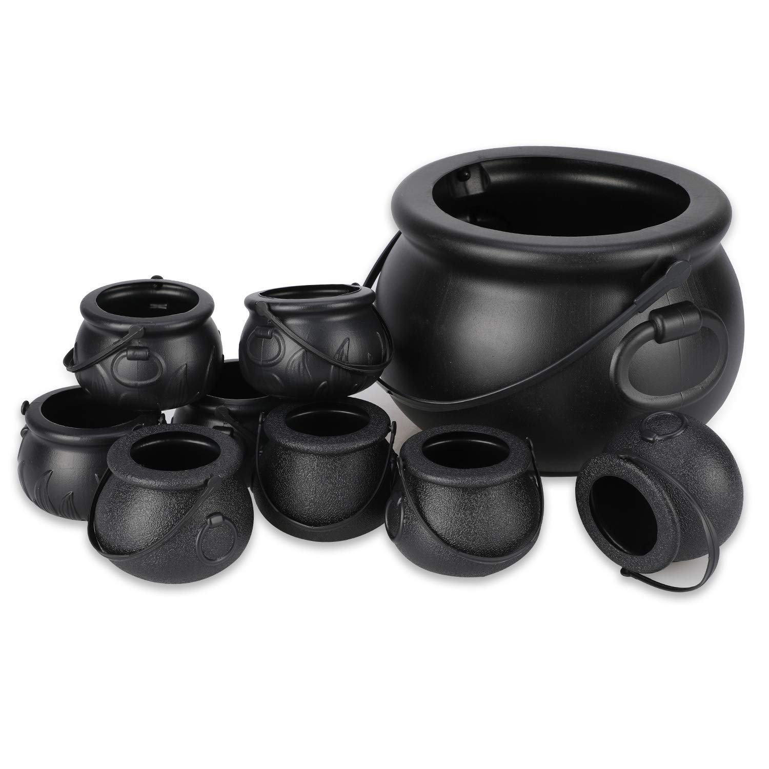 Qpout 9 Pack Black Cauldron with Handle Halloween Parties Candy Bucket Plastic Witch Cauldron Candy Kettle and Pot of Gold Cauldron Candy Holder Pot for Trick or Treat Halloween St. Patrick's Day