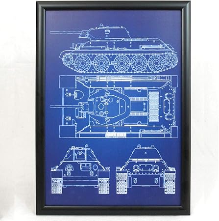 Epic Militaria Soviet T 34 Tank Framed Blueprint Blue Background Amazon Co Uk Kitchen Home