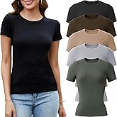 TYCTOS 5 Pack Crew Neck T Shirts for Women Daily Casual Womens Fitted Tshirt Basic Tops for Women Stretchy Womens Tees