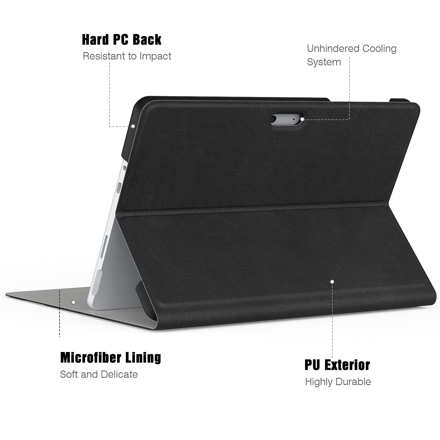MoKo Case Fit Microsoft Surface Go 4 (2023) /Surface Go 3 (2021)/ Surface Go 2 (2020)/ Surface Go 2018 Case, Ultra Lightweight Portfolio Business Cover, Compatible with Type Cover Keyboard, Black