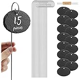 Navaris Slate Plant Labels (15 Pieces) - Garden Marker Label Signs with Stakes - Markers for Plants, Vegetables, Herb Gardens - with Chalk Pencils - Oval
