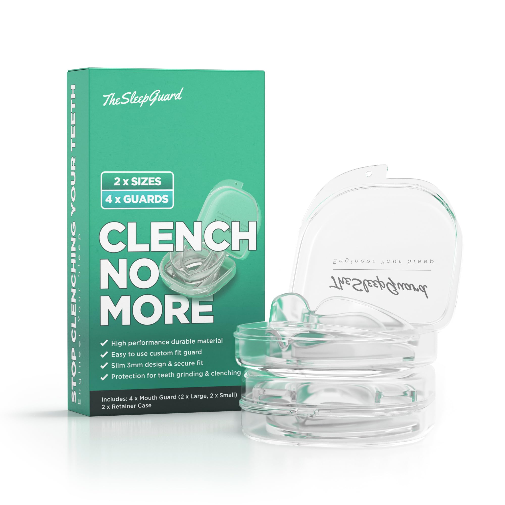 TheSleepGuard Mouth Guard for Clenching Teeth at Night [Pack of 4, Small & Large Sizes] – Custom Night Guards for Teeth Grinding – Nighttime Protection During Sleep for Men and Women
