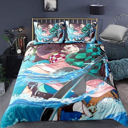 Amazon Com Ksainiy 3d Printing Anime Cartoon Duvet Cover Kimetsu No Yaiba Kamado Tanjirou Kamado Nezuko Quilt Cover Bedroom Bedding Home Soft And Comfortable Duvet Cover 3 Piece Set Home Kitchen