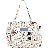 Miss Adola Large Corduroy Tote Bag for Women - Cute Shoulder Reusable Canvas Bags with Zipper Multi-Pocket for School