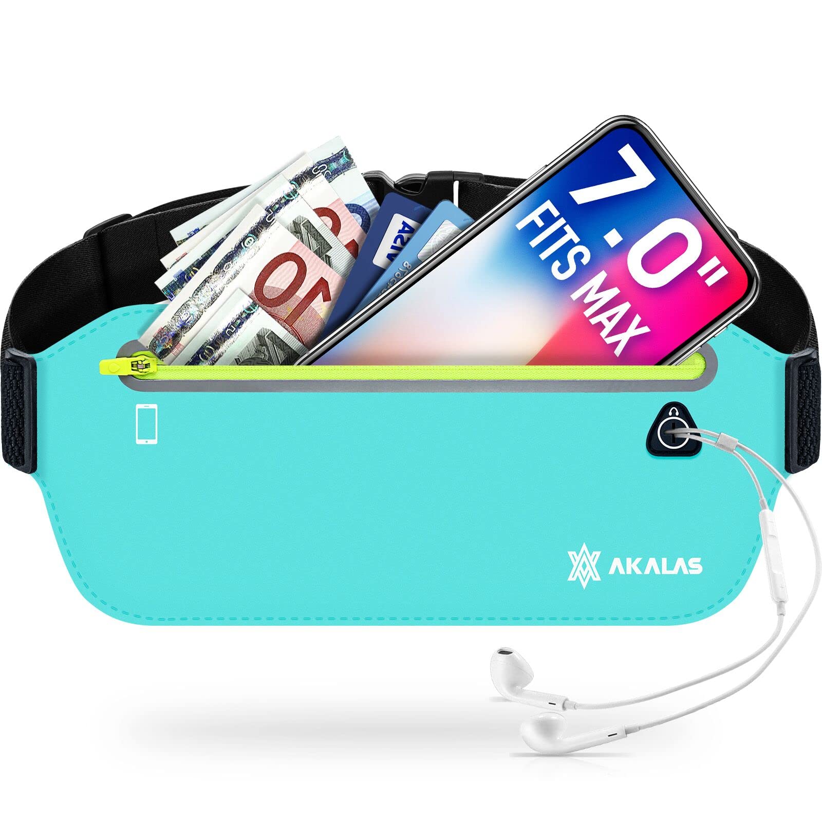 Akalas Ultra Slim Running Belt Waist Pack, No-Bounce Lightweight Fanny Pack, Water Resistant Runner Waist Bag, Adjustable Running Pouch for Gym Workouts, Travel & Outdoor Activities