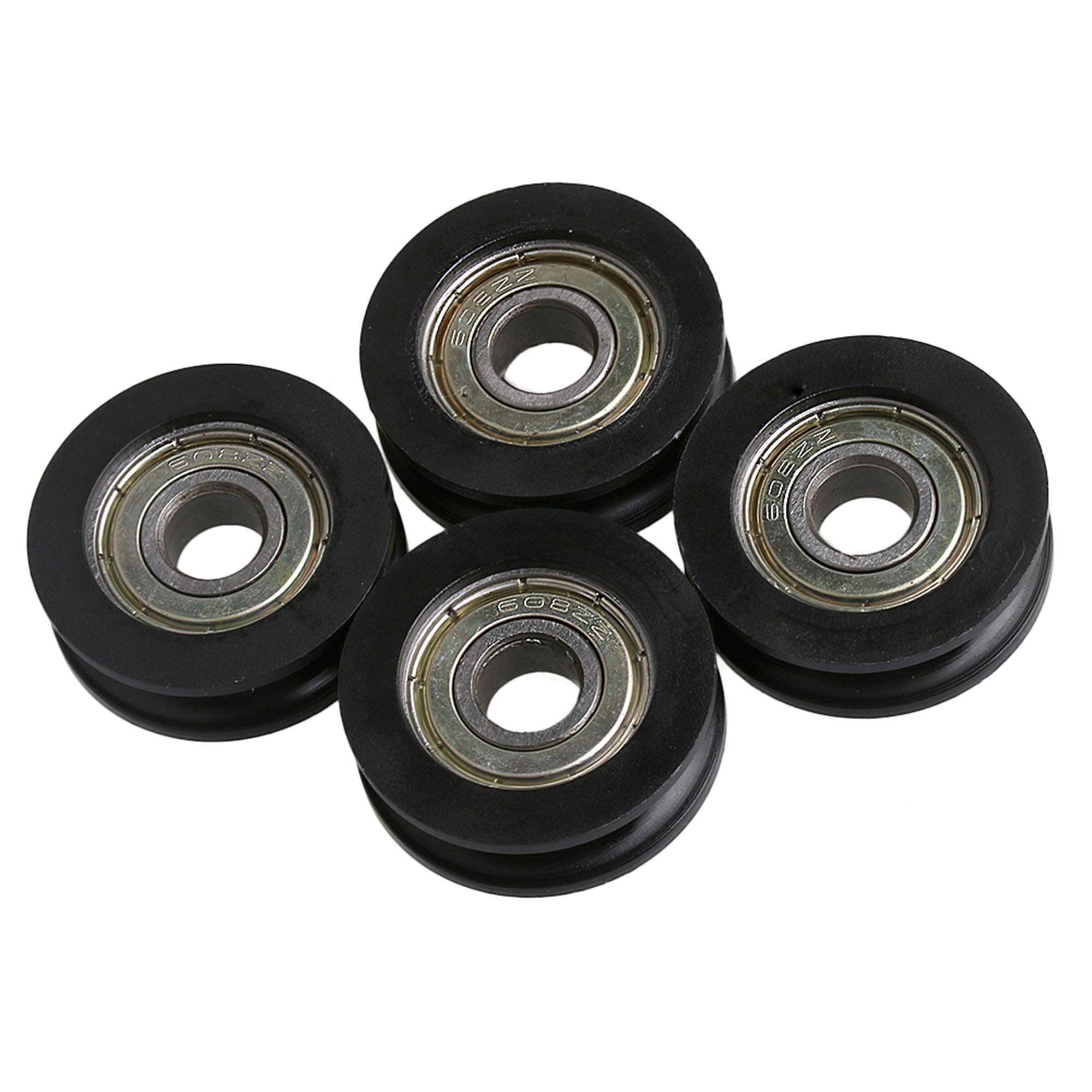 CNBTR 8mm Shaft Hole 30mm Diameter U-Groove Black Pulley Wheel for Max-Load 99kg Pack of 4