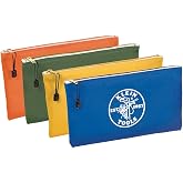 Klein Tools 5140 Canvas Zipper Bag, Tool Pouch, Bank Deposit Utility Bag, 12.5 x 7-Inch, Olive/Orange/Blue/Yellow 4-Pack
