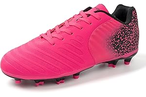 FEETHING Women Soccer Cleats Firm Ground Lace-Up Youth Soccer Shoes Light-Weight Outdoor Training Football Sneakers Big Kid