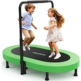 ANCHEER 56" Double Mini Trampoline for Kids, Foldable, Indoor, Handlebar | ASTM &amp; CPC Certified 56" Toddler Trampoline, Ages 1-8, 5-Level Adjustable Foam Handle, Safety Pad, Indoor/Outdoor, 220 LBS