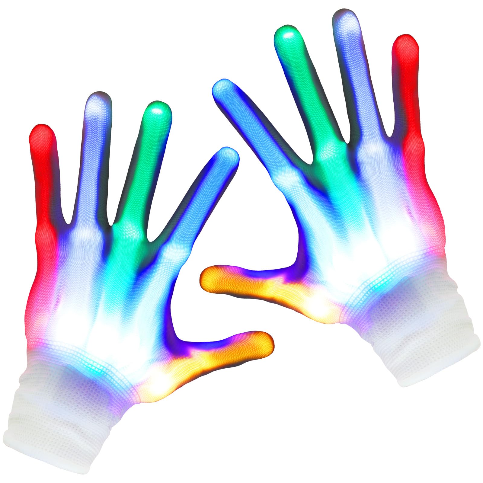 OFFCUP LED Flashing Rave Gloves, Finger Light Gloves with Multi Modes, Colorful Light Up Warm Glove for Zoom Themed Night Party Festivals Halloween Christmas White