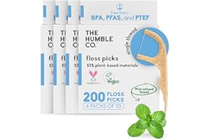 THE HUMBLE CO. The Humble Co Dental Floss Picks for Teeth, 200 Count (Mint) - Single Thread Tooth Picks Flossers for Adults Gum Health - Plant-Based Toothpick Floss for Interdental Oral Care & Hygiene