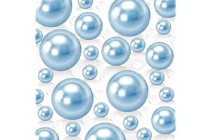CUSMATION 250 PCS Light Blue Floating Beads No Hole Pearl for Vases, 8/14/18mm Floating Beads for Centerpiece, 2400 PCS Clear Water Gel, DIY Home Birthday Weddings Party Decor