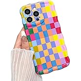 branple Compatible with iPhone 16 Pro Max Case, Cute Wave Curly Colorful Checkerboard Plaid Phone Case for Women/Men, Soft TPU Shockproof Protection Case Designed for iPhone 16 Pro Max (Colorful 2)