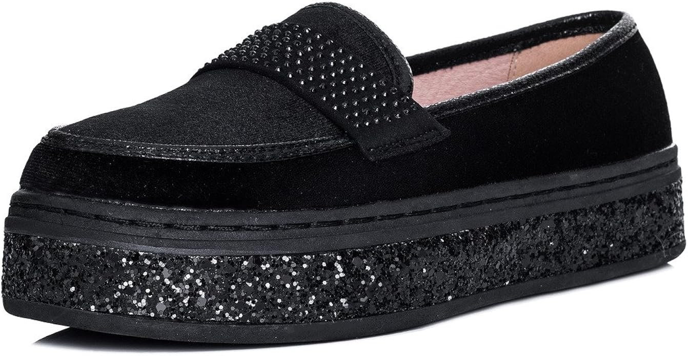 Glitter Flat Loafer Shoes Black Suede Style Sz 5 Amazon.de Schuhe