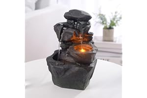 Kalona Home Décor Relaxation Water Fountain Exquisite Rockery Fountains Unique Waterfall Fountains Zen/Meditation Soothing Sound Tabletop Fountains Home/Office Decor with Led Light(19081)