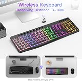 TECURS Wireless Keyboard UK Layout 2.4G Backlit Full Size Ergonomic Quiet view 3