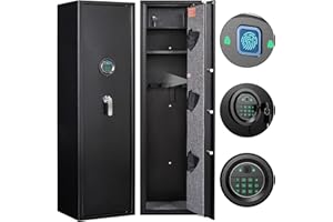 Marcree Biometric Fingerprint Rifle Gun Safe, Quick Access 5-Gun Cabinet Fingerprint Long Gun Safe, Gun Safes for Rifles and Shotguns with Mute Function, 3 Pistol Bags, Pistol Lock Box