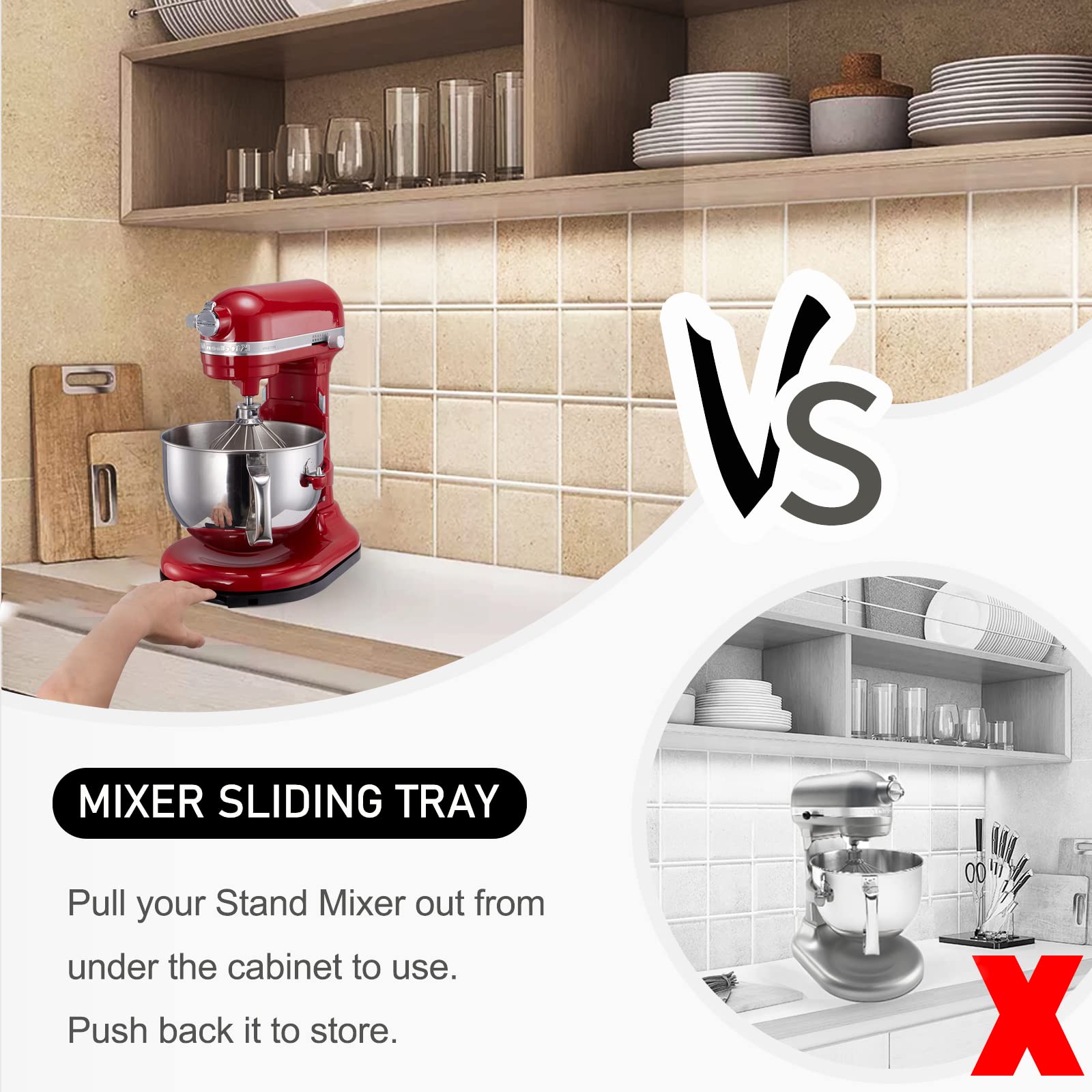 Upgrade Mixer Slider for Kitchenaid Mixer,Sliding Tray Kitchen Appliance Slide Tray Mixer Mover Mixer Mat with Smooth Rolling Wheels for Kitchenaid Series (Black, 5-8 Qt)