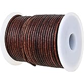 GENIQUE Real/Genuine Round Leather Cord for Jewelry Making, Leather String Cord for Crafting, Necklace, Bracelets, Braiding, Wraps (2mm, Antique Brown Distressed)