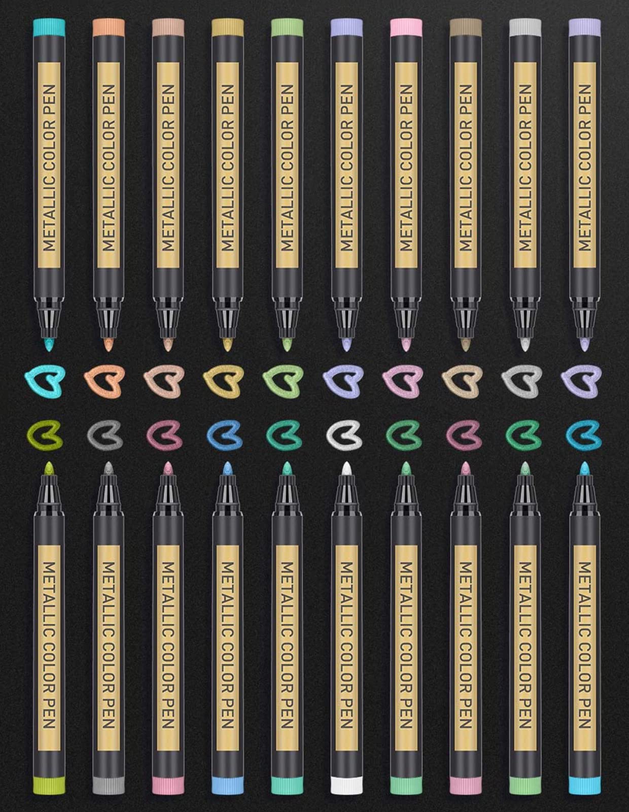 Lumeiy Metallic Marker Pens,20 Colours Gold Metallic Pen Set for Black Paper, Stone Painting, Guest Book, DIY Card Making, Scrapbooking, Crafts, for Metal, Wood