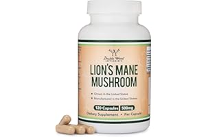 Lions Mane Supplement Mushroom Capsules (Two Month Supply - 120 Count) Lions Mane Mushroom for Brain Support and Immune Healt