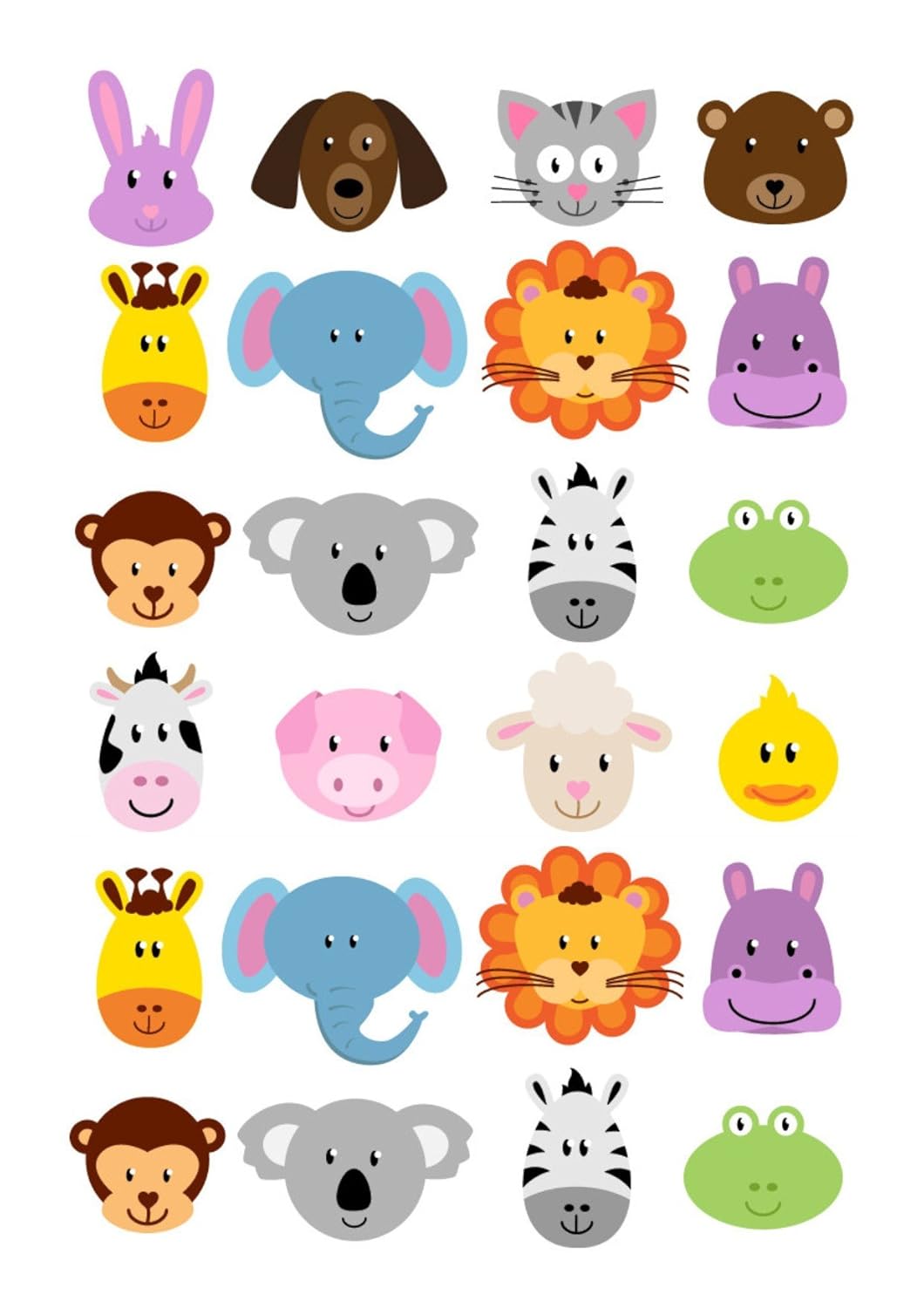 Topper Per Torte 24 Facce Di Animali 4 Cm Per Battesimo1 Compleanno
