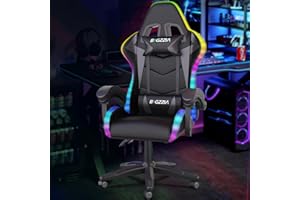 Bigzzia Gaming Chair with RGB LED Lights, High Back Ergonomic Computer Gamer Chair with Headrest and Lumbar Support, Racing Style Reclining Game Chair for Adults, Kids (Black)