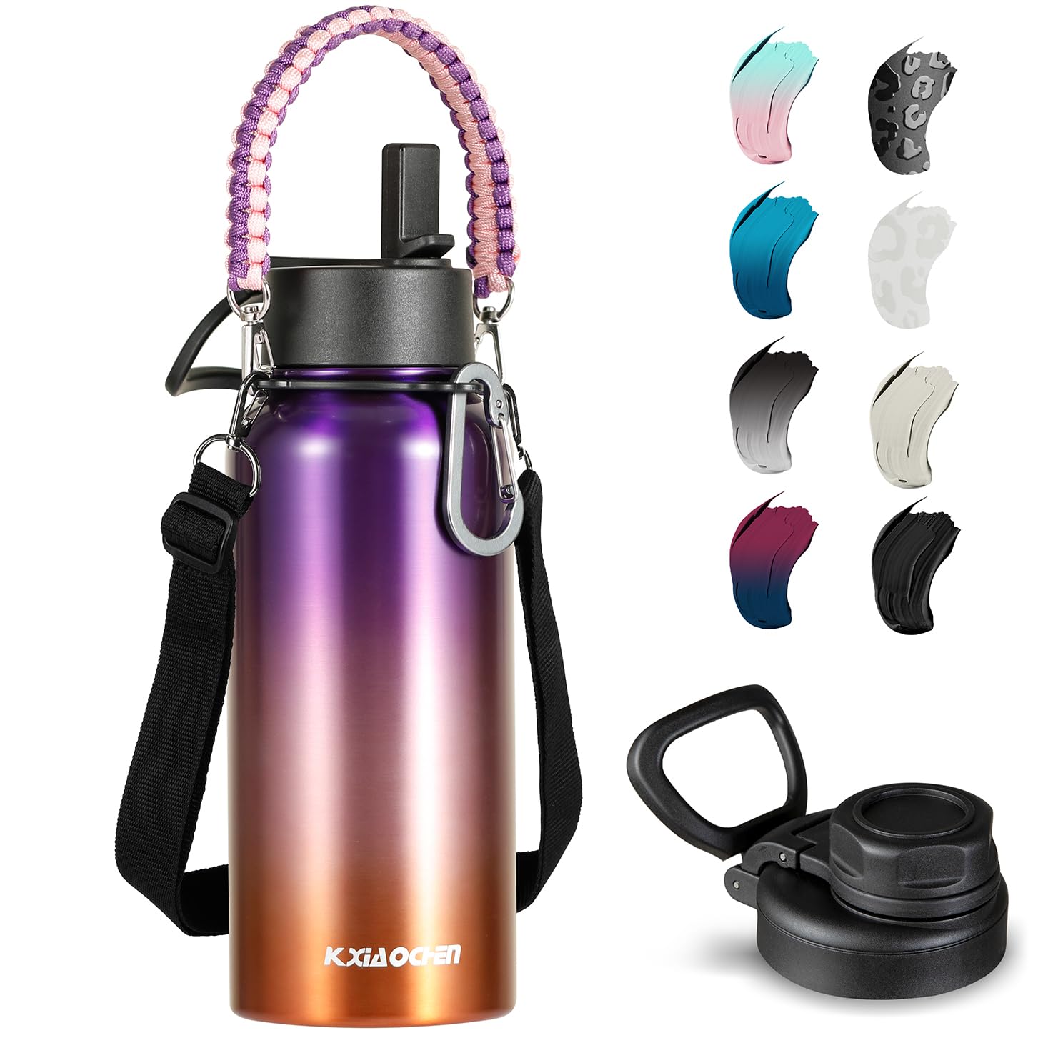 Photo 1 of KXIAOCHEN Insulated Water Bottle, Stainless Steel Water Bottle, 2 Lids (Straw and Handle Lid),Wide Mouth Metal Water Bottles Keep Hot and Cold, Double Walled, Thermo Mug, Metal Canteen