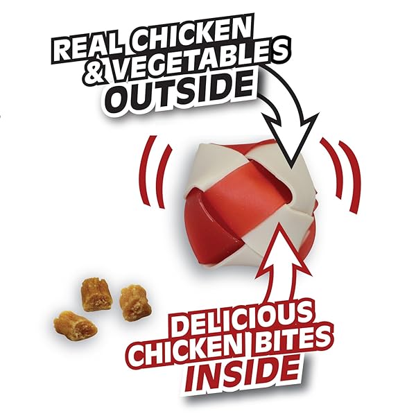 DREAMBONE RATTLEBALL SMALL CHEWS 14 COUNT, RAWHIDE-FREE CHEWS FOR DOGS, WITH REAL CHICKEN TREATS INSIDE