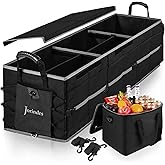 Collapsible Trunk Organizer and Storage for Car with Leak proof Cooler Bag | 3 Compartments Cargo Organizer for SUV Removable Dividers, 5 in1 Car Storage Organizer with Foldable Lid, 2 Tie-Down Straps