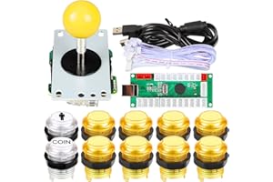 EG STARTS Classic Arcade Games Cabinet Kit USB Encoder to PC Joystick handle + 5V Led Lights Push Buttons Compatible Arcade PC Game DIY Project &Mame & Raspberry Pi DIY Parts Yellow