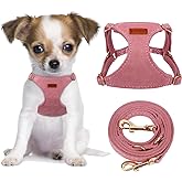 CHEDE No Pull Puppy Harness and Multifunction Dog Leash Set- 8 Colors Soft Adjustable No Choke Escape Proof Cute,Lightweight Pet Vest Harness for Small and Medium Dog (XXS, Antique Pink)