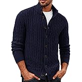 PJ PAUL JONES Mens Cardigan Sweater Button Up Stand Collar Sweater Knit Textured Sweaters
