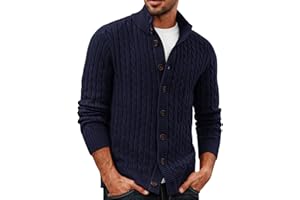 PJ PAUL JONES Mens Cardigan Sweater Button Up Stand Collar Sweater Knit Textured Sweaters