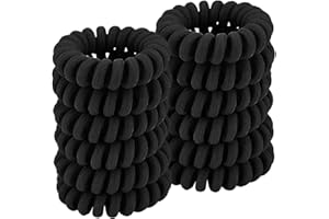 Spiral Hair Ties (Cloth Black,12 Pcs), Coil Hair Ties for Thick Hair, Ponytail Holder Hair Ties for Women, No Crease Hair Tie