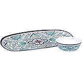 Certified International Talavera Oval Tray with Dip Bowl Set, 15-inch Length (40893)
