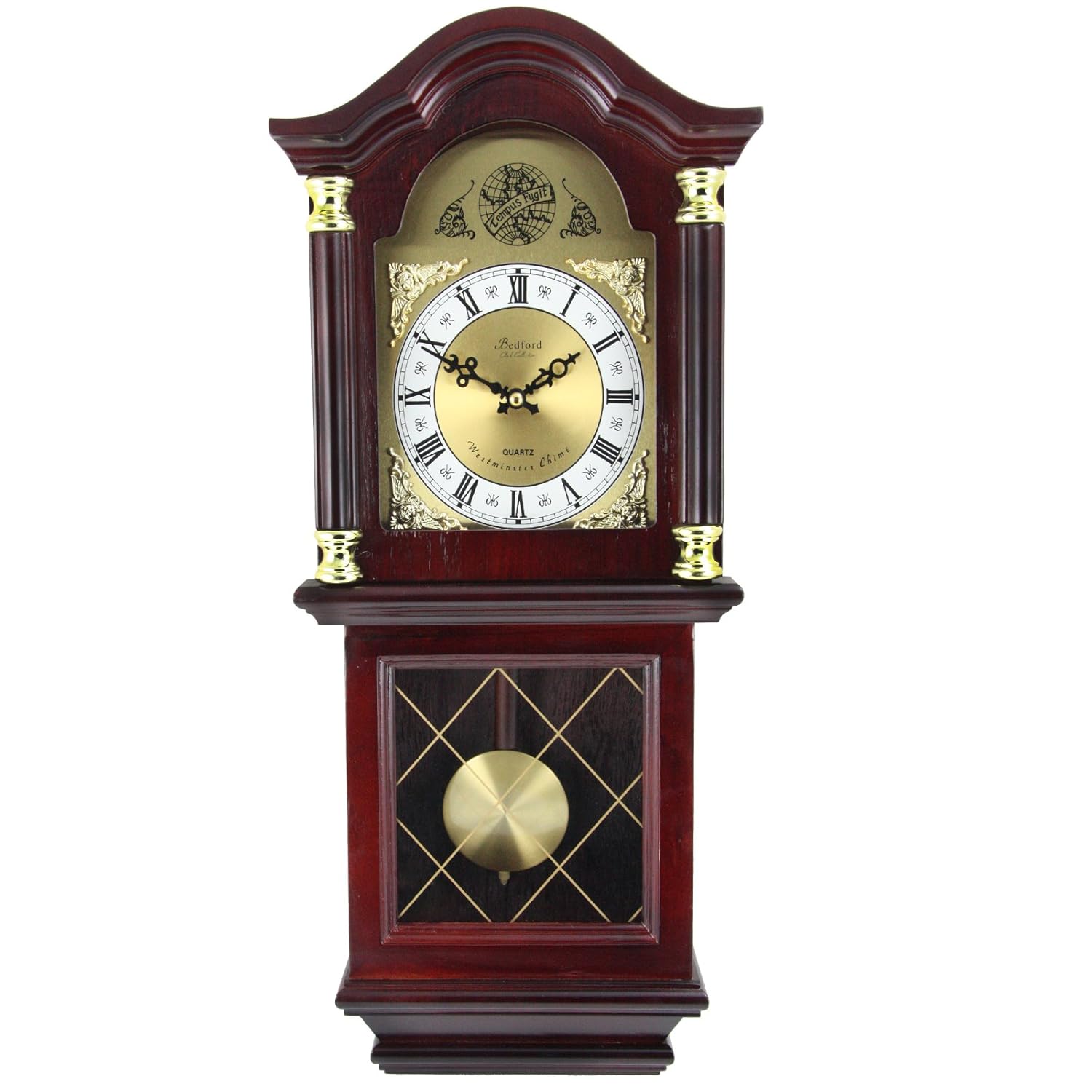 BEDFORD 26"MAHOGANY CHERRY OAK FINISH GRANDFATHER WALL CLOCK with