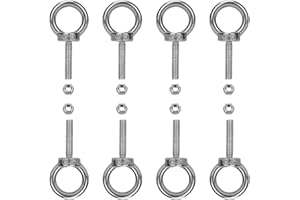 VMUTER 8 Pack M6 Stainless Steel Eye Bolts with Nuts 1" Thread Length, Eyebolts for DIY, Furniture, Swing, and Outdoor Use M6 x 25