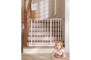 InnoTruth 29.5–40.75" Baby Gate for Stairs, 30" Tall Dog Gates for Doorways & Hallways, Safety Gate for Kids & Pets, Pressure-Mounted Walk-Through with Dual Lock & 2-Way Swing, White