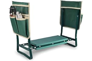 2-in-1 Garden Kneeler and Seat, Foldable and Portable Bench with EVA Foam Pad & 2 Large Tool Pouches, Perfect for Men Women S