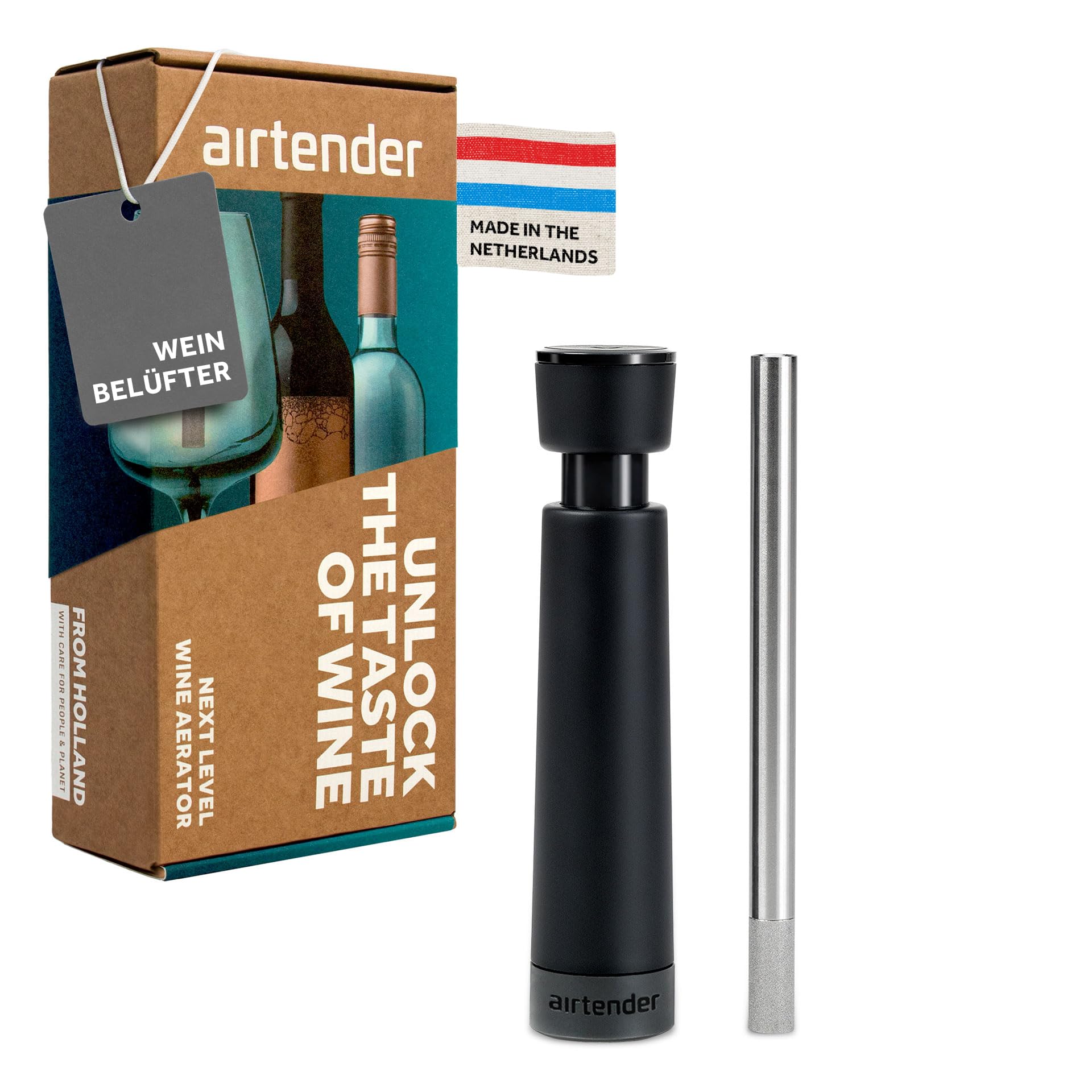 Airtender Stainless Steel Wine Aerator - Decant by The Glass in Seconds - Upgrade Your Wine - Gift Box